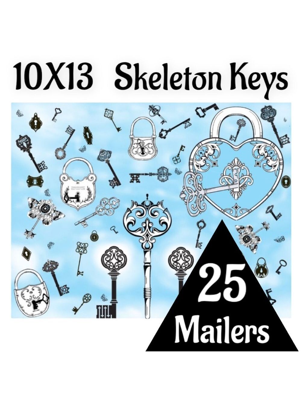 25 10X13 Poly Mailers Skeleton Key and Padlocks Shipping Envelopes PRICE IS FIRM - Picture 6 of 11